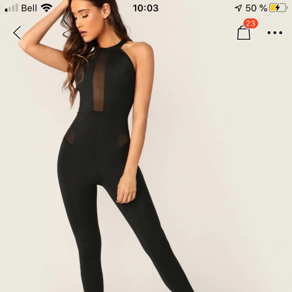 tight-fitting crew-neck jumpsuit